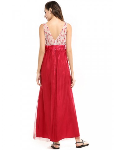 Sexy Lace Women Embroidery O-Neck Sleeveless Maxi Dresses