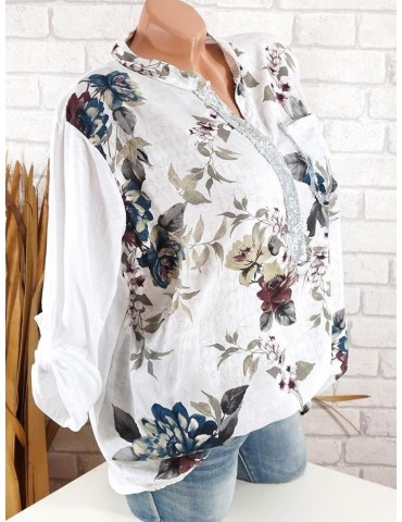 Floral Print Sequins Long Sleeve Shirt