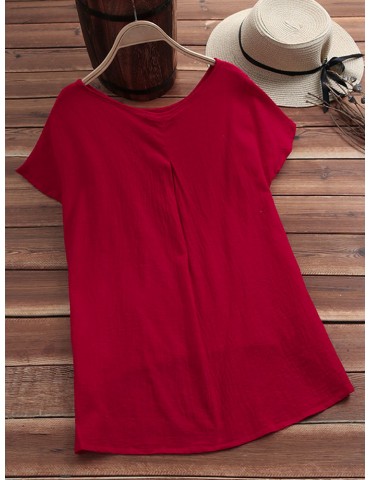 Solid Color Casual Round Neck Half Sleeve T-shirts For Women