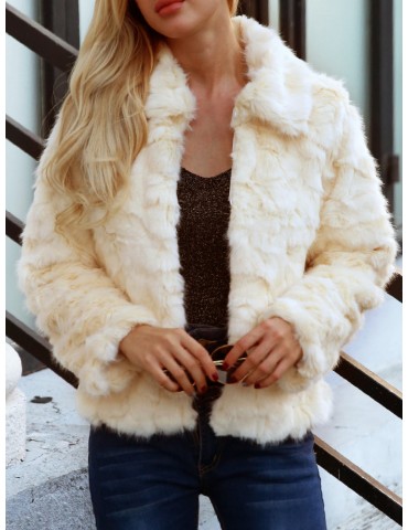 Faux Fur Turn Down Collar Solid Color Short Coat