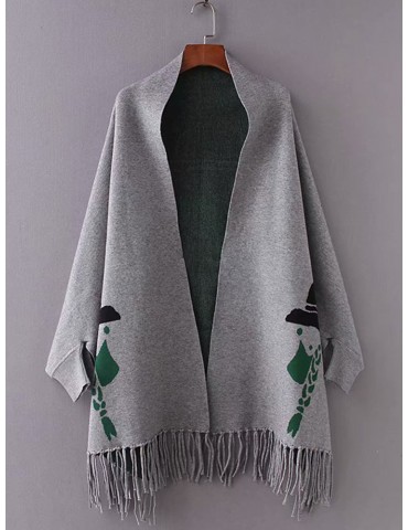 Print Tassels Asymmetrical Elegant Shawl Coats