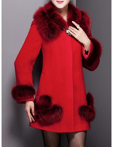 Women Faux Fur Collar Woolen Elegant Winter Coats