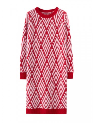 Printed O-neck Casual Knee-length Sweater Dress