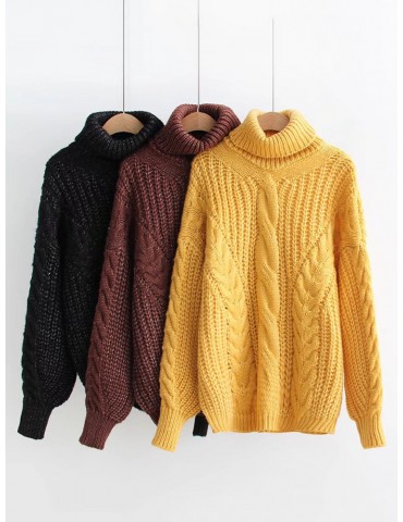 Twisted Turtleneck Solid Color Loose Sweater