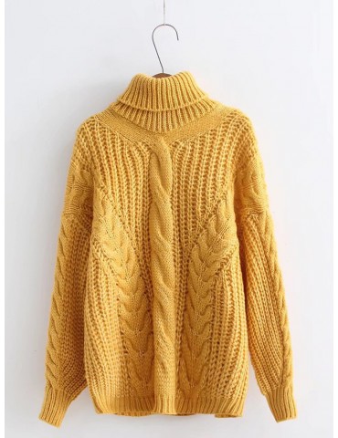 Twisted Turtleneck Solid Color Loose Sweater