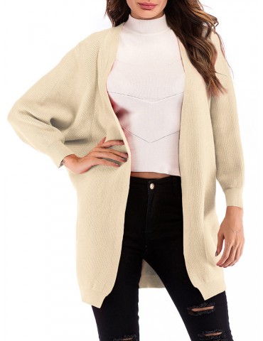 Knit Loose Solid Color Mid Length Cardigan