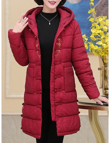 Vintage Embroidered Hooded Cotton Coat for Women