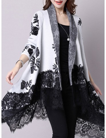 Lace Embroidery Long Sleeve Irregular Cardigan