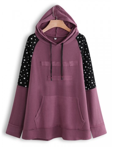 Star Print Patchwork Long Sleeve Hoodie for Women