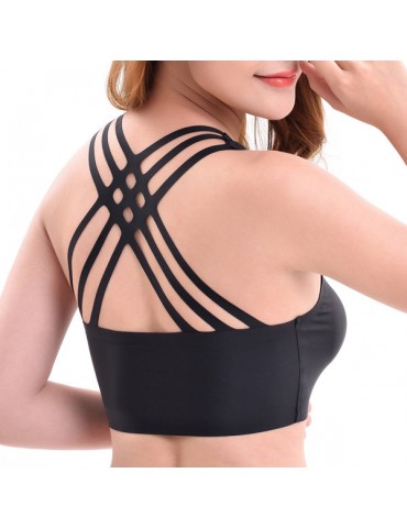 Seamfree Criss-cross Back Ice Silk Wireless Breathable Gather Yoga Bra