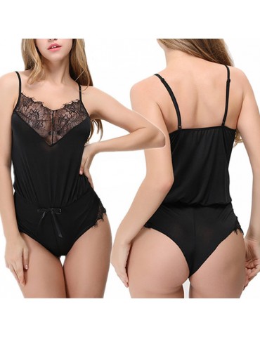 Sexy Perspective Eyelash Sleeveless Nightwear Sling Backless Seducing Teddies