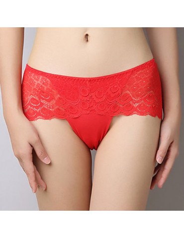 Breathable Lace Hip Lifting Cotton Crotch Mid Waist Panties