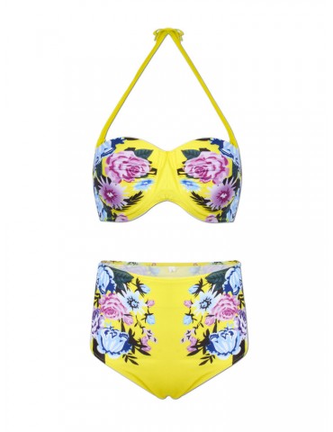 Women Sexy Elegant Floral Print Bikini Sets High Waist Push Up Swimsuit