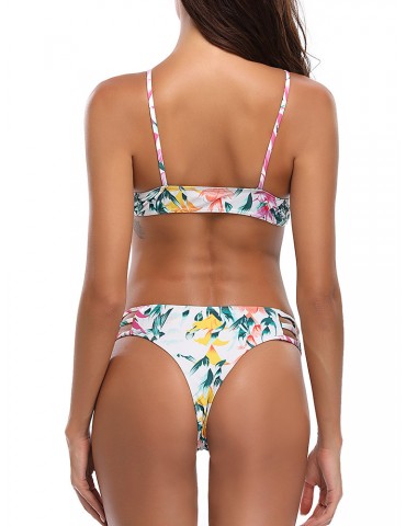 Printed Sexy Hollow Out Criss Cross Front Sexy Tankinis Set