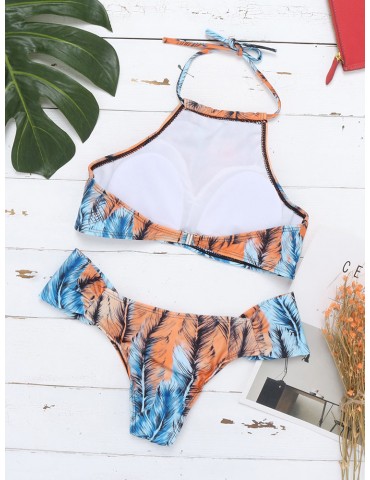 Sexy Printed Halter Scoop Back String Bikinis Swimsuits For Women