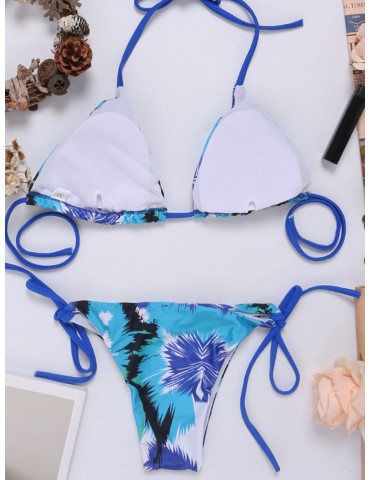 String Sexy Printed Halter Comfy Wireless Bikini Sets Swimwear