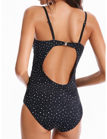 Plus Size Sexy Push Up Tight Polka Dot Backless Monikini Swimwear For Women