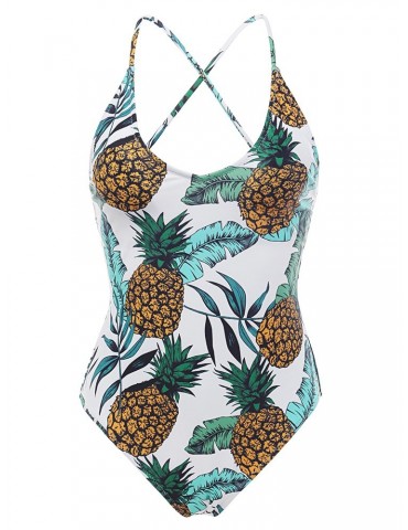 Sexy Pineapple Printing Criss Cross Backless String Monokini Swimsuits For Women