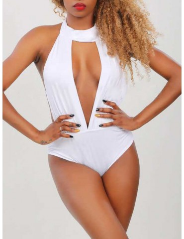 Sexy Solid Color Halter Backless One Piece Swimsuit For Women