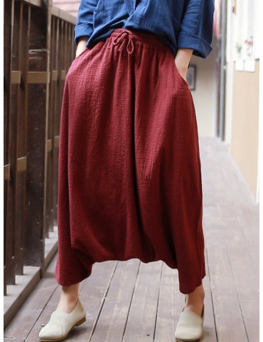 Casual Solid Color Long Rise Women Wide Leg Pants