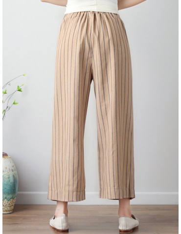 Stripe Wide Leg Drawstring Waist Casual Pants