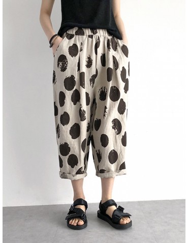 Loose Polka Dot Print Elastic Waist Casual Harem Pants