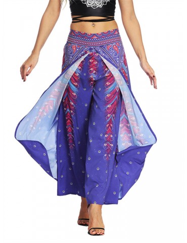 Boho Print Wide Leg Yoga Purple Pants