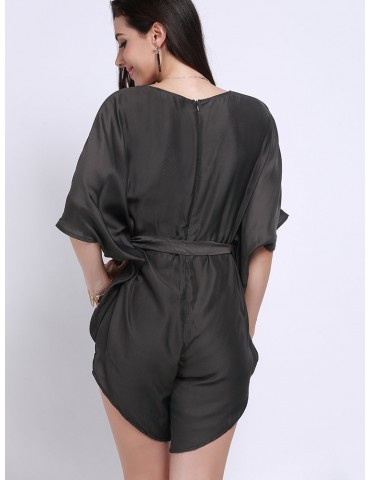 Women Sexy Plunge V-neck Bat Sleeves Romper