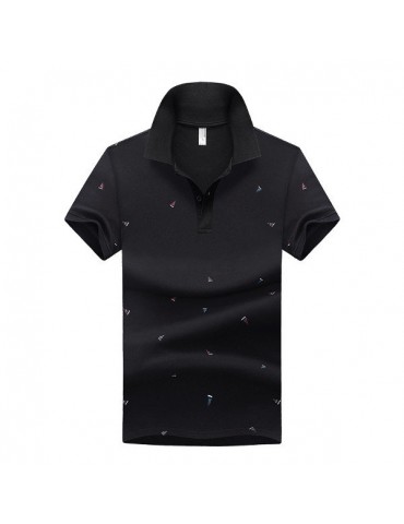 Summer Mens Short Sleeved Turndown Collar Sailing Boats Printing Golf Shirt