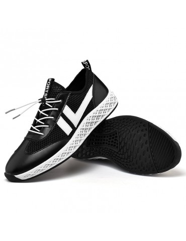 Men Mesh Leather Splicing Breathable Slip Resistant Sport Casual Running Sneakers