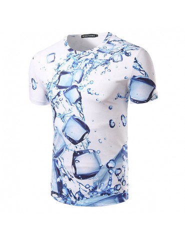 Mens Summer Unique Fashion Ice Cubes Printing O-neck Short Sleeve Casual Cool T-shirt