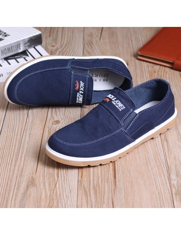 Men Pure Color Canvas Slip Resistant Slip On Soft Casual Shoes