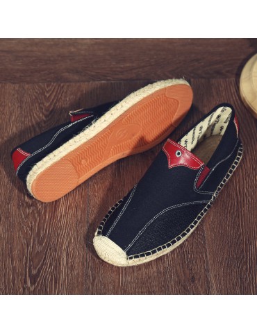 Men Linen Color Blocking Flat Sli On Breathable Espadrilles