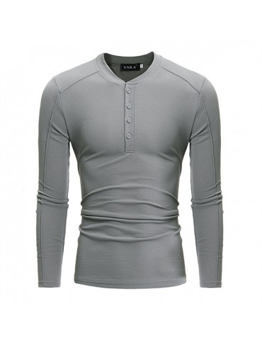 Mens Solid V-neck Long Sleeve Slim Fit Knit T-shirt