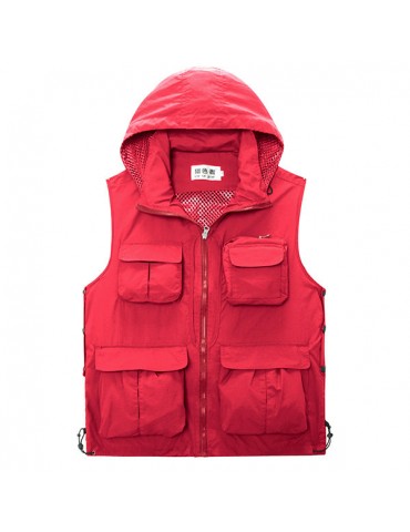 Mesh Outdoor Casual Thin Fishing Photography Detachable Hood Vest for Men