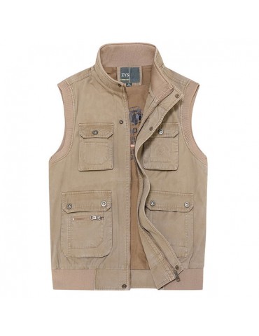 Plus Size Outdoor Casual Multi-Pocket Fishing Photographic Stand Collar Waistcoat for Men