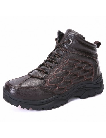 Men Outdoor Slip Resistant Warm Lined Waterproof Leather Hiking Boots