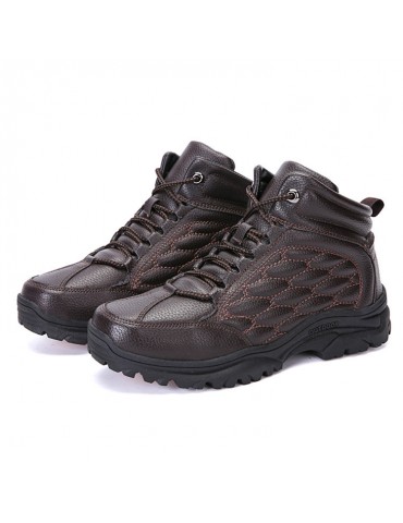 Men Outdoor Slip Resistant Warm Lined Waterproof Leather Hiking Boots