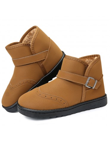 Men Leather Metal Buckle Slip Resistant Warm Casual Snow Boots