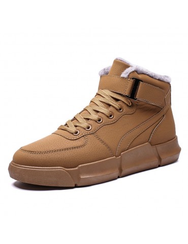 Men Plush Lining Slip Resistant Warm Sport Casual Leather Boots