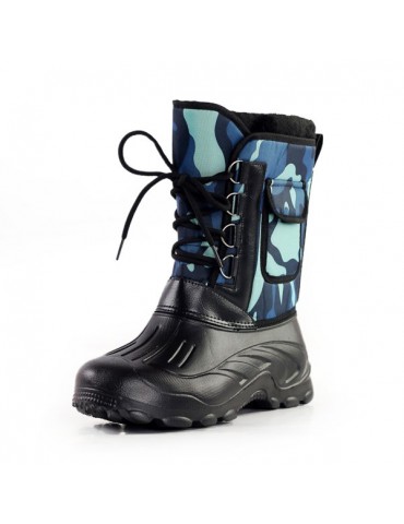 Camouflage Waterproof Fur Lining Removable Pocket Lace Up Mid Calf Boots