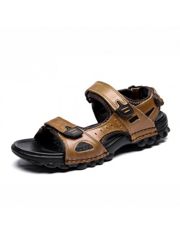 Men Double Hook Loop Outdoor Slip Resistant Comfy Leather Sandals