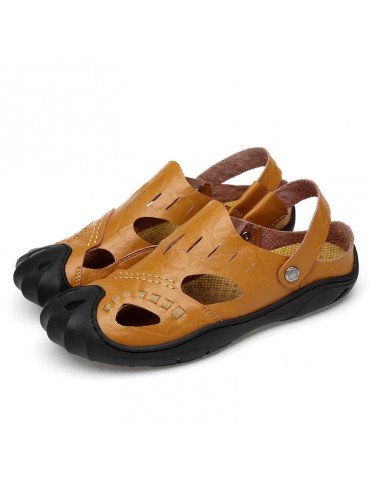 Men Anti-collision Toe Outdoor Slip Resistant Soft Leather Sandals