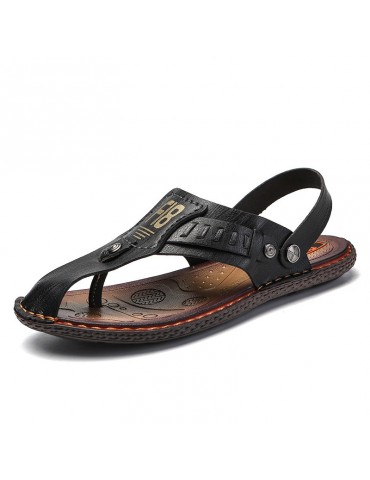 Men Toe Protection Clip Toe Microfiber Leather Sandals