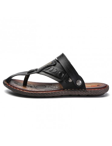 Men Toe Protection Clip Toe Microfiber Leather Sandals