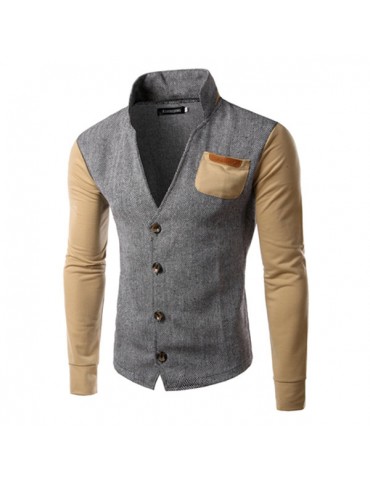 Casual Stylish Stand Collar Patchwork Chest Pockets Jackets for Men