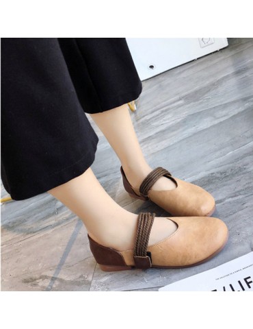 Retro Stitching Comfy Hook Loop Soft Flat Shoes For Women