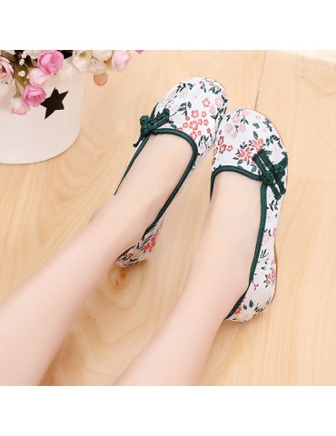 Frog Closures Embroidered Flower Vintage Flat Shoes