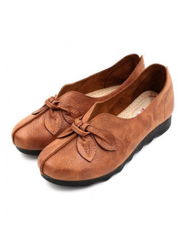 Women Retro Slip On Pure Color Casual Flat Loafers