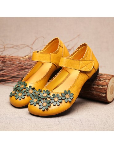 Little Flower Leather Soft Sole Vintage Flat Shoes